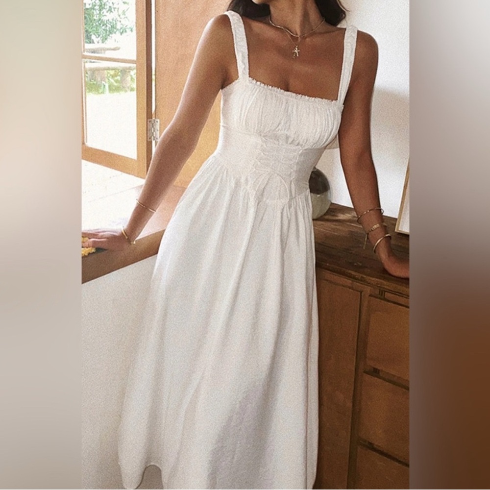 Commense White Smocked Maxi Sundress
